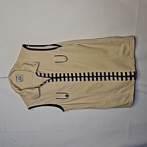 Cafe au lait beige black zip up sleeveless vest with collar and pockets sz M